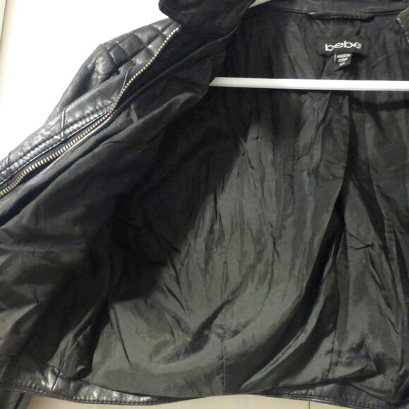 BEBE black faux leather cropped jacket with quilted detailing - Picture 7 of 16